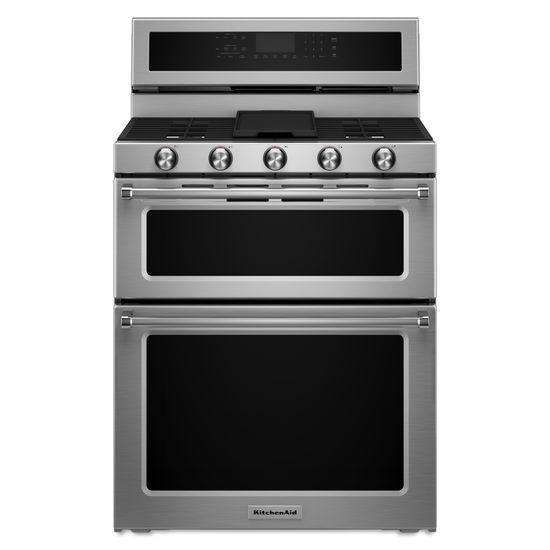 KitchenAid KFGD500ESS 30Inch 5 Burner Gas Double Oven Convection Range